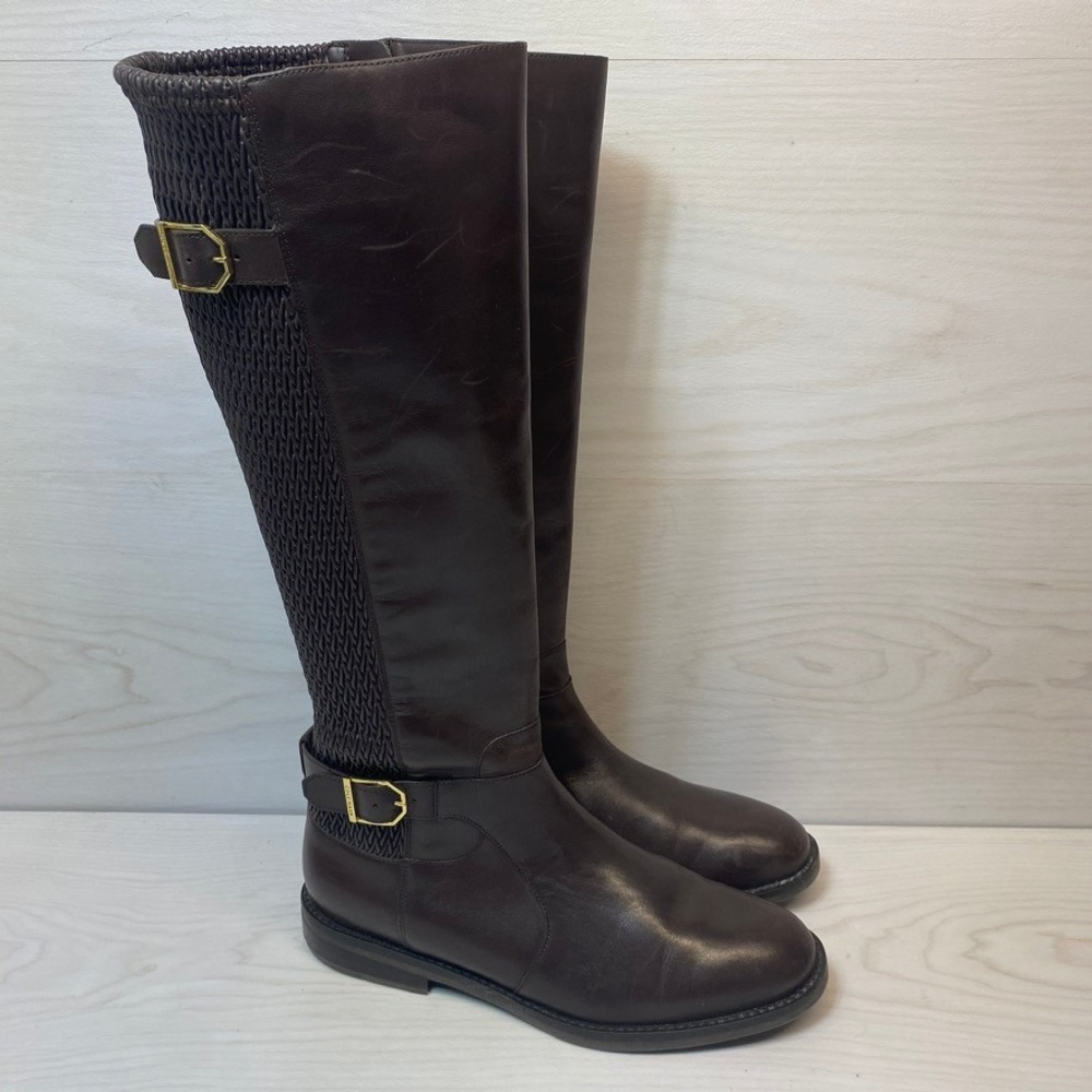 Cole Haan Womens 8B Riding Boots W23009 Brown Leather Tall Knee High Buckle